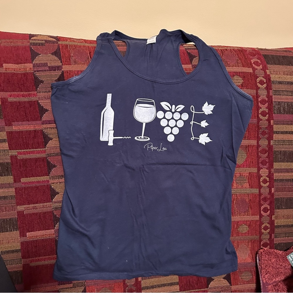 Piper Lou navy ‘love wine’ tank tank top, size medium